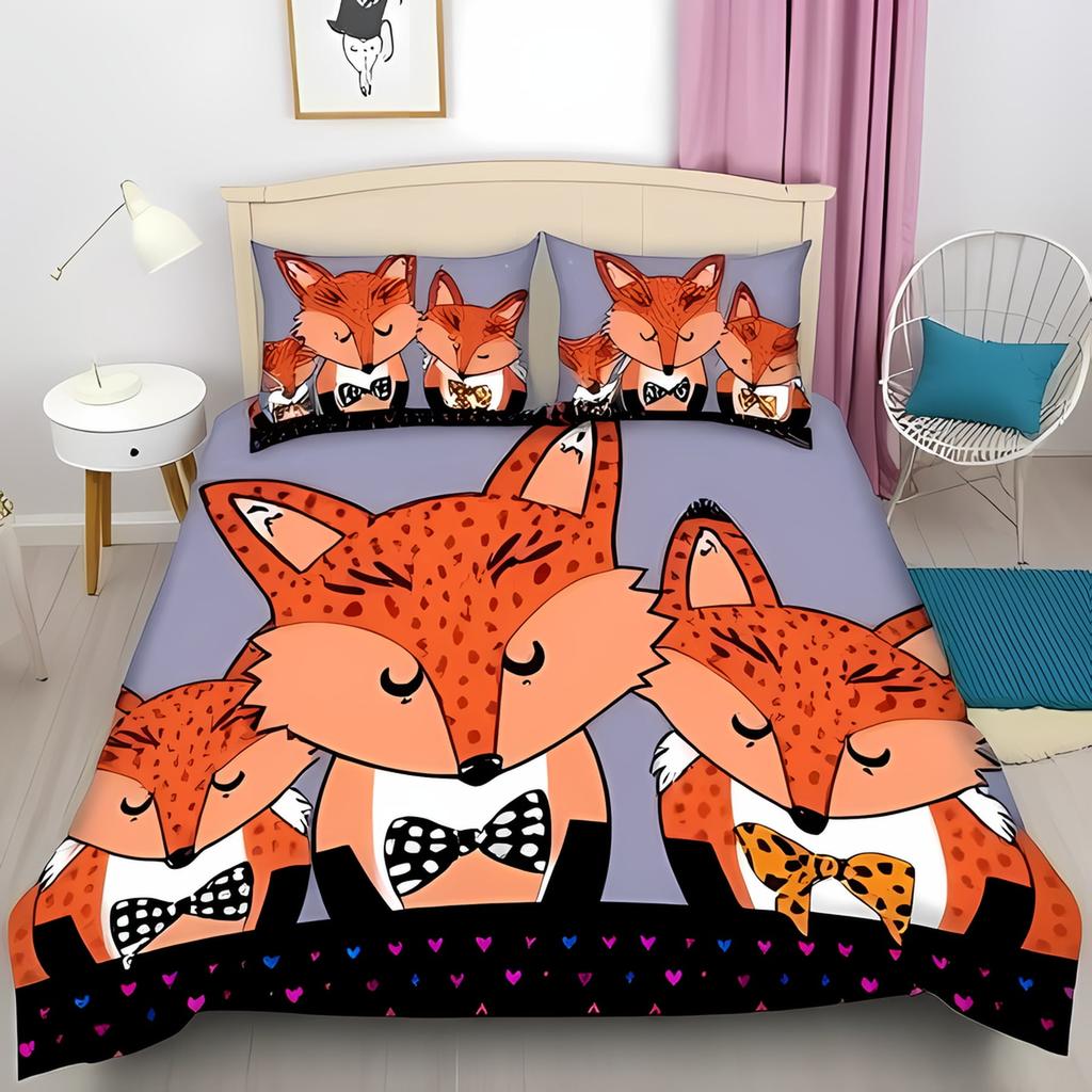 Fuchs-Print Bettbezug Bettwäsche Set Deckenbezüge Für Kinder Kinder Und Erwachsene Warm Weich Bequem Atmungsaktiv
