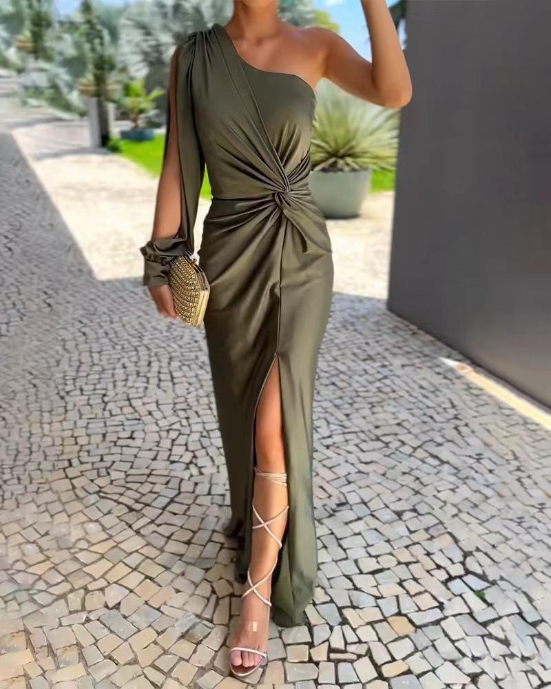 

Summer Off-Shoulder Raglan Sleeve Pleated Slim Dress Extra Large