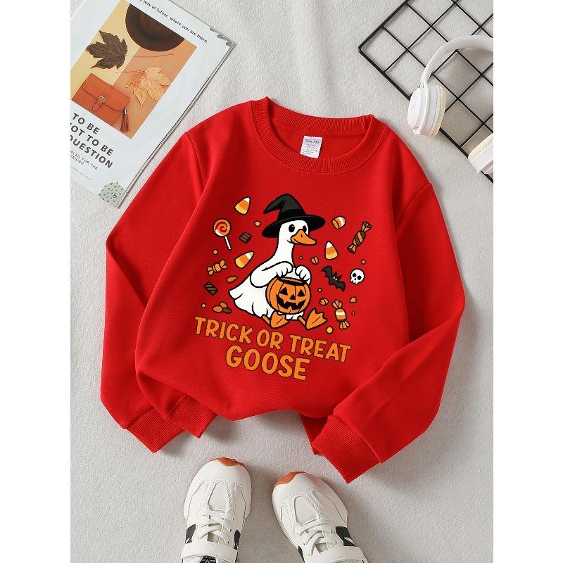 Girls' Halloween Long-Sleeve Sweatshirt, Round-Neck Fun Print Casual Top, Kids' Autumn Clothing, Suitable for Trick-Or-Treat Parties And Halloween