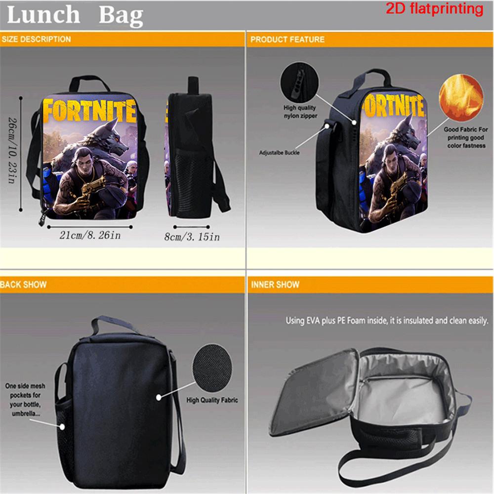 FORTNITE Cartoon Children's Picnic Bag, Kids Insulated Cooler Lunch Bags Cute Portable Lightweight, For Boys & Girls Ages 5-10.