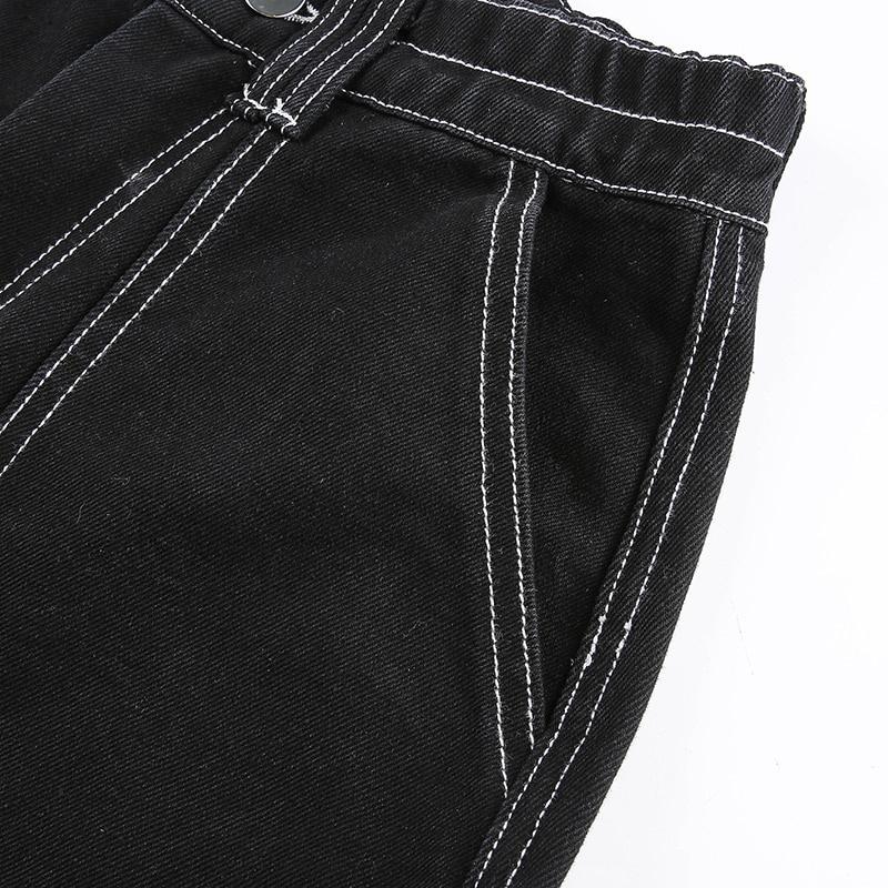 Pantaloni Cargo Streetwear Urbani, Pantaloni a Gamba Dritta Larghi a Vita Alta con Tasche Multiple, Jeans Neri Casual da Donna