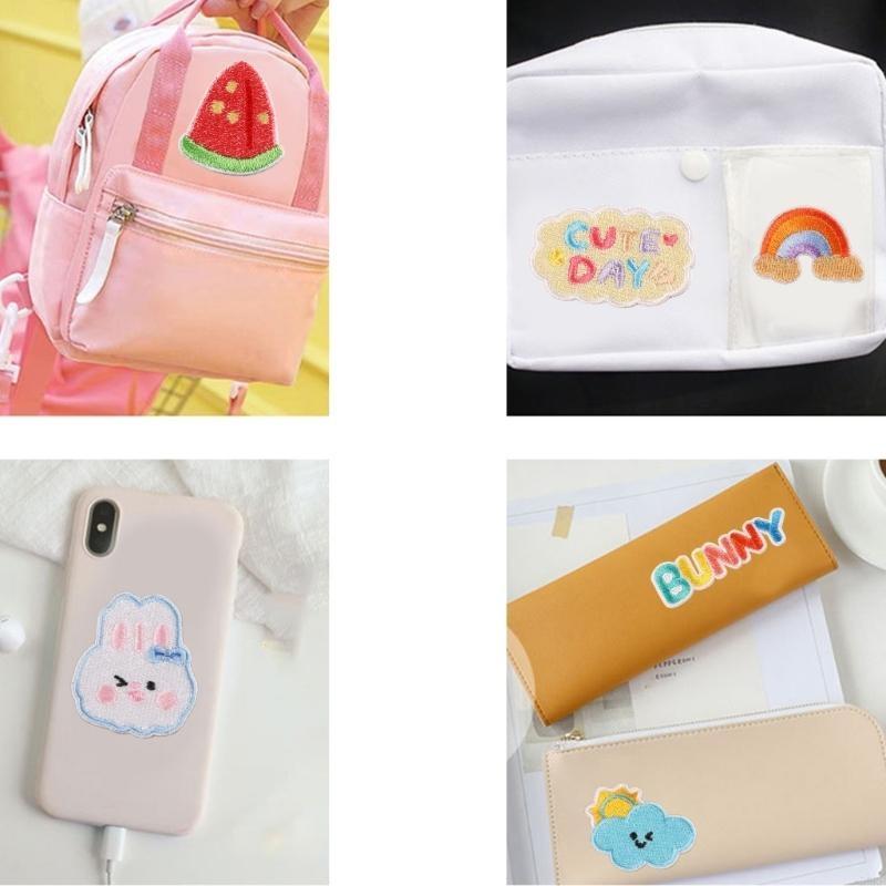 55KF 6 Pcs Rainbow Repair Patches Animal Iron on Embroidered Patches Cartoon Rabbits Sew On Decorative Appliques for Hat