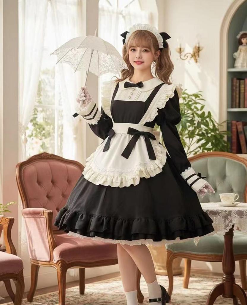 KALAOK Maid Gothic Lolita Size M Costume, Cosplay, Cross-Dressing, Cute, Dress, Black,