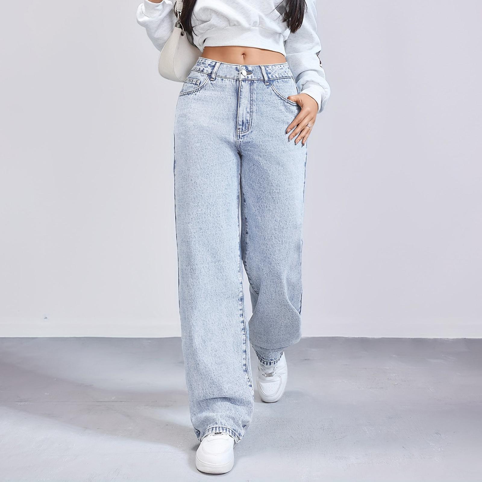 

Женские потертые женские джинсы с высокой талией Модные универсальные прямые брюки XXL