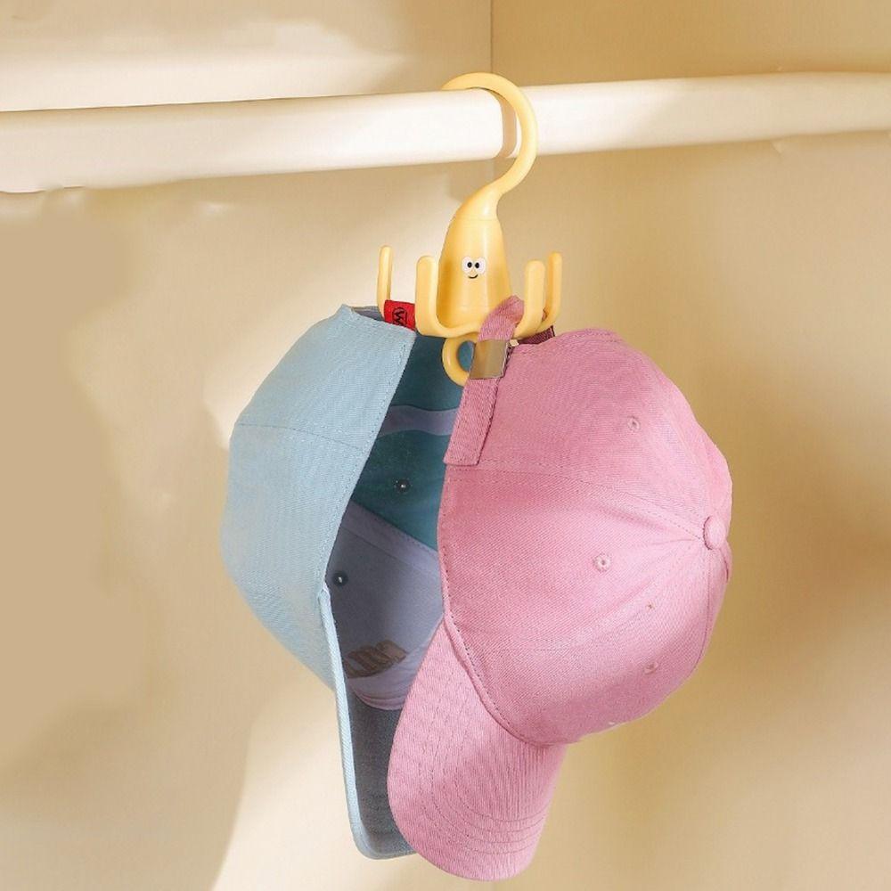 2 Pieces Plastic 360° Rotating Clothes Hook Cartoon Decorative Five Claw Hook Space Saving Rotatable Closet Hooks For Wardrobe