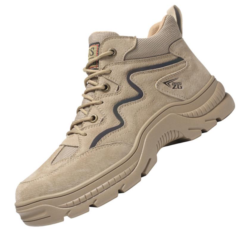 

Светоотражающие полосы дизайн защитная рабочая обувь для мужчин коровья замша кожа неразрушаемые строительные ботинки стальной носок мужская обувь 46