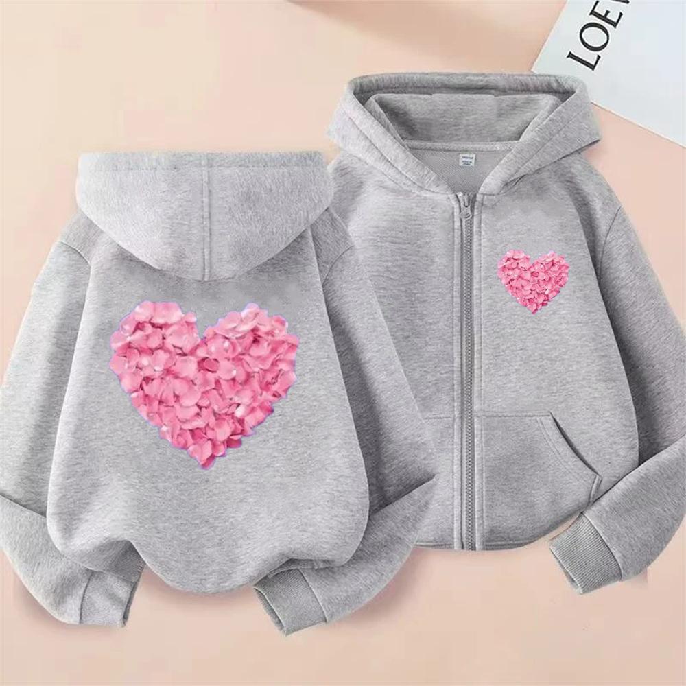 Heart Shape Coat Children Festival Gifts Zipper Style Hoodies Girls Boys Age 3-12 Kids Fashion Black Pink Fashion Sweatshirt