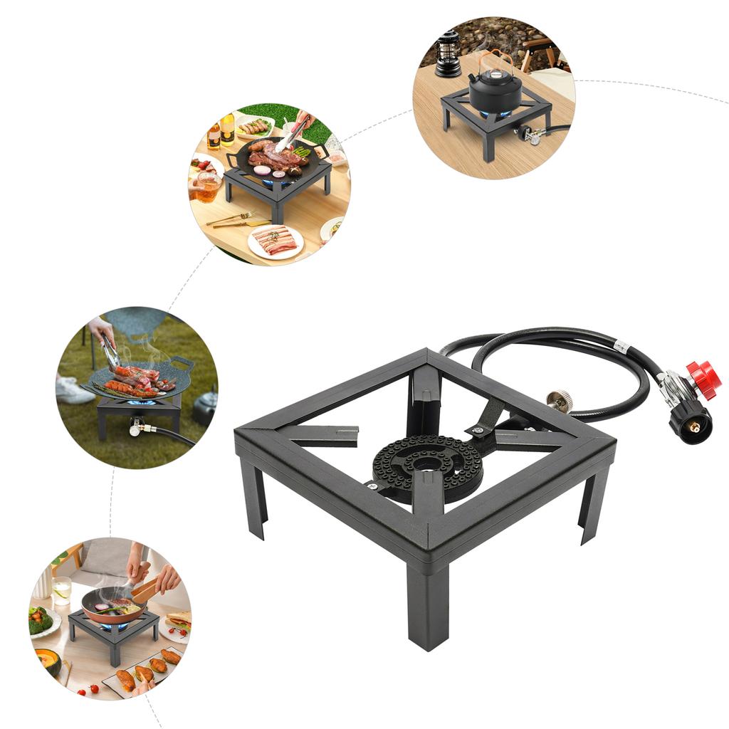Quadratischer tragbarer Single-Burner Outdoor-Gasherd Propan-Kocher mit verstellbarem 0-20Psi Regler Schlauch für Terrasse Camping, BBQ