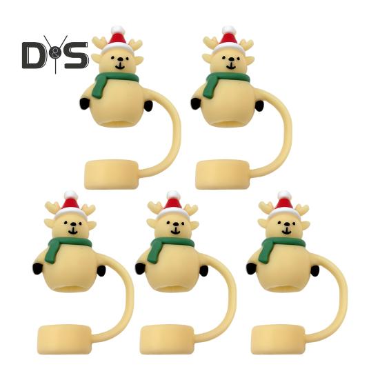 2/5/10Pcs Christmas Straw Cover Cute Ghost Design Silicone Straw Cap Dustproof Splash Proof 10mm Straw Tips Washable Anti-Slip Fit Lids Cup