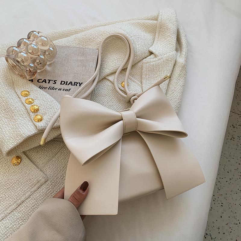 Autumn New Luxury Big Bow Blue Underarm Bag For Women  Fashion Bow Decor One Shoulder Bag PU Solid Versatile Crossbody Bags