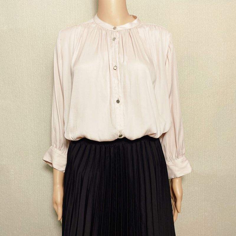 Order Leftover Stock Soft Silks and Satins Fabric Small Stand Collar Open Three-Quarter Sleeve Shirt Female Pure Color Accessible Luxury Professional