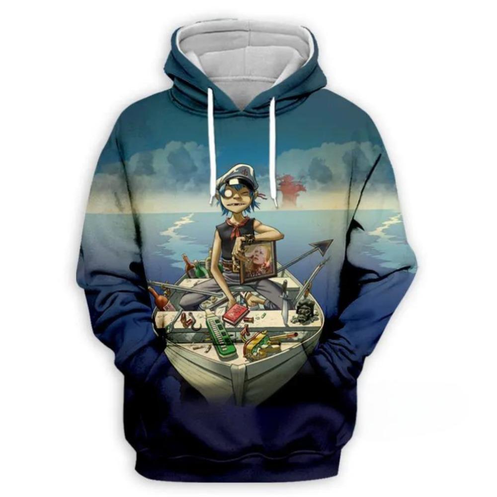 Mikina s kapucí Gorillaz Band s 3D potiskem pro děti, ležérní nadměrný Y2k Harajuku top s kapucí, chlapecká mikina