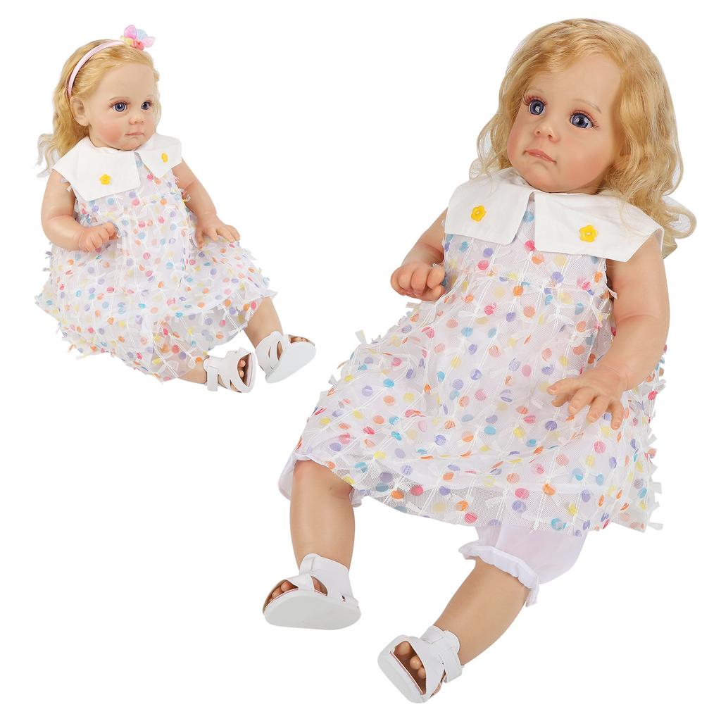60cm Soft Lifelike Baby Girl Doll Lifelike Long Curly Hair Collectible Art Vinyl Doll