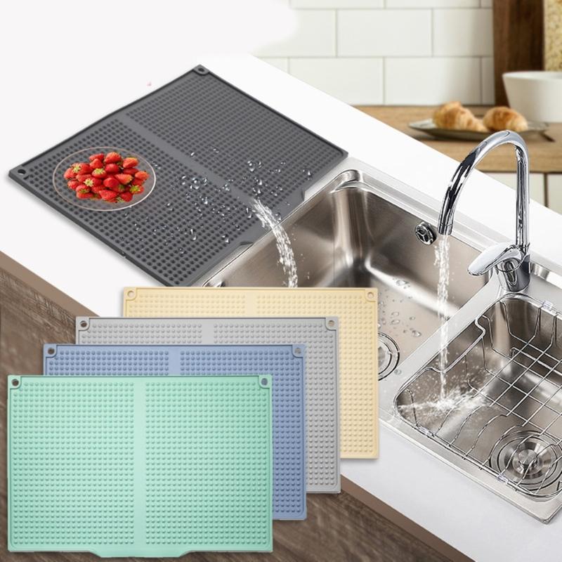 Folding Silicone Dish Drying Mats Offers Space Saving Storage and Easy Cleaning Silicone Texture for Home Cooking Lover