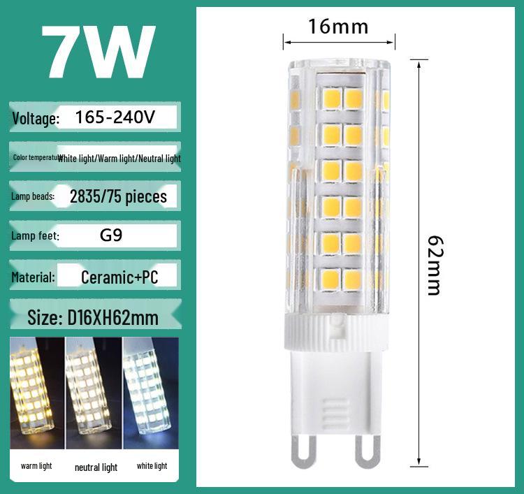 G9 LED G4 Pin Bulb, High Brightness, Energy-Saving, Flicker-Free, 220V Ceramic Tricolor Corn Light.