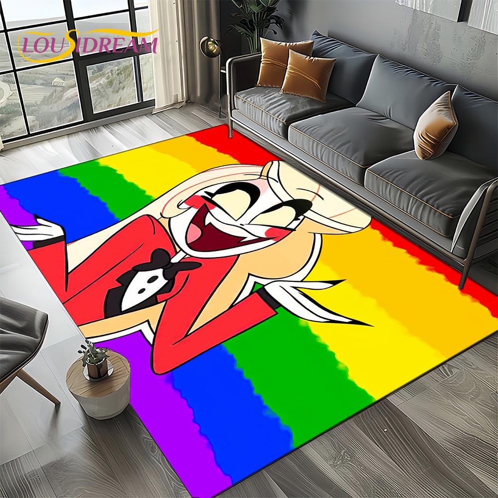 H-Hazbin Hotel Charlie Kreskówkowy Dywanik Dywan do Sypialni Salonu Dekoracja Domowa Sofa, Dekoracja do Zabawy dla Dzieci Mata Podłogowa Prezent
