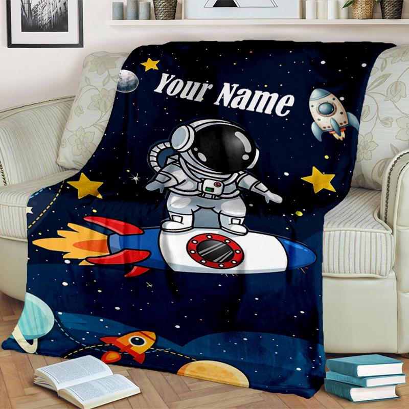 1PC Custom Name Astronaut Rocket Space Blanket Versatile,all-season Throw Suitable for the Living Room,bedroom,camping,travel,and Gift