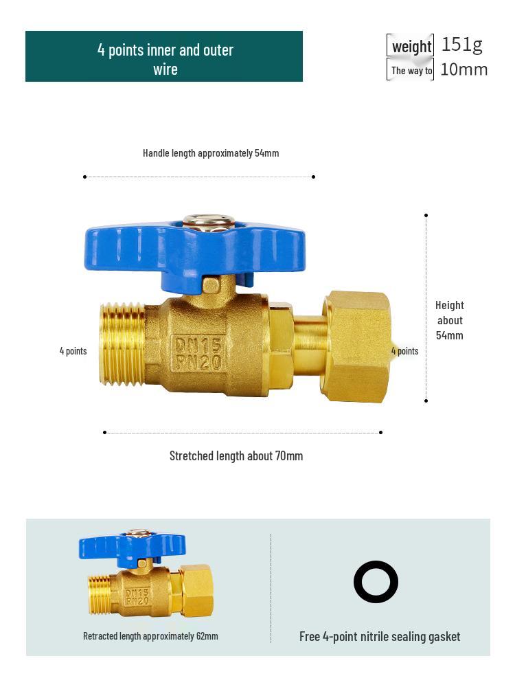 Full Copper Water Heater Union Ball Valve, Male/Female Thread, 6 to 4 Points Large Flow for Wall-Hung Boiler