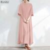 ZANZEA Women Casual V-Neck Summer Loose Short Sleeve Long Dress