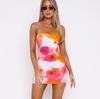 2024 Summer Women's Strapless Printed Waist-Cinching Pleated Dress