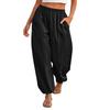 Women Loose Fit Elastic Waist Wide Leg Pants Casual Baggy Drawstring Trousers Lightweight Breathable Fabric Pockets