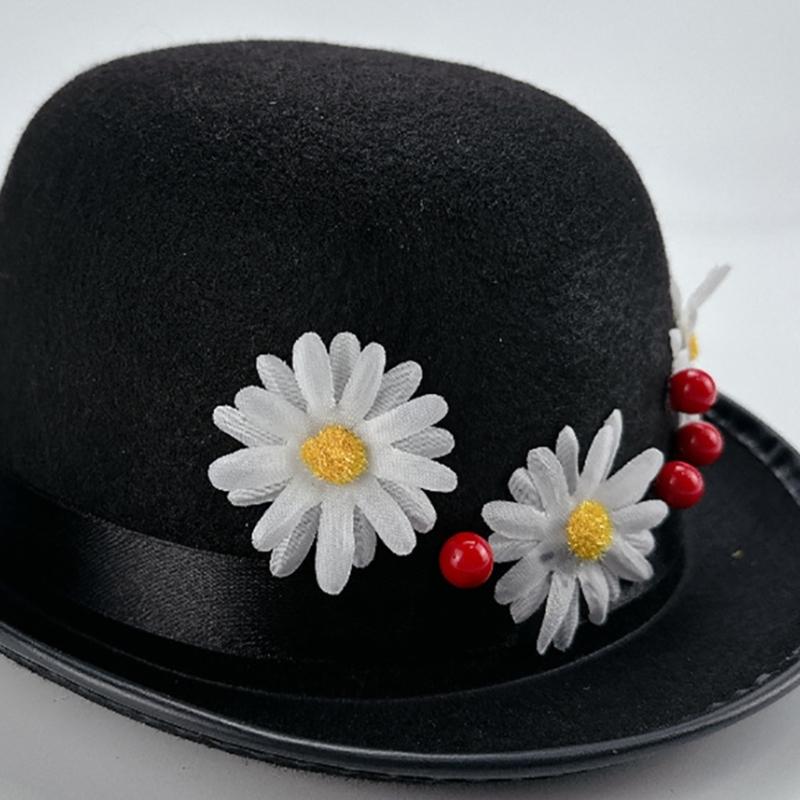 Black Felts Magicians Hat Glasses Bowtie and Gloves Set For Professional Performances Practical Wear Resistant Design