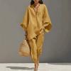 2026 Fashion Women's Solid Color, Casual Style Design Bat Sleeve V-Neck Lazy Loose Suit Women