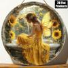 Vintage Sunflower Fairy Metal Poster Round Wall Art for Living Room