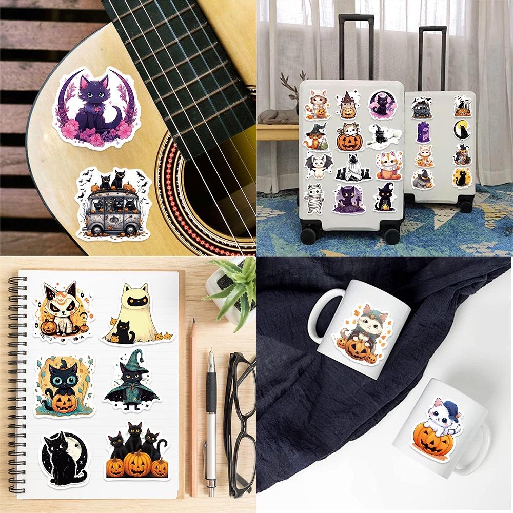 Halloween Cute Cat Stickers Pack Of 50 Waterproof Diy Decoration For Guitar Notebook Luggage