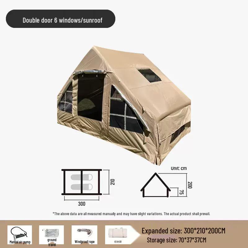 Inflatable Outdoor Camping Tent with Double Doors, Sun Protection, Canopy, and Ample Space for 3-5 People