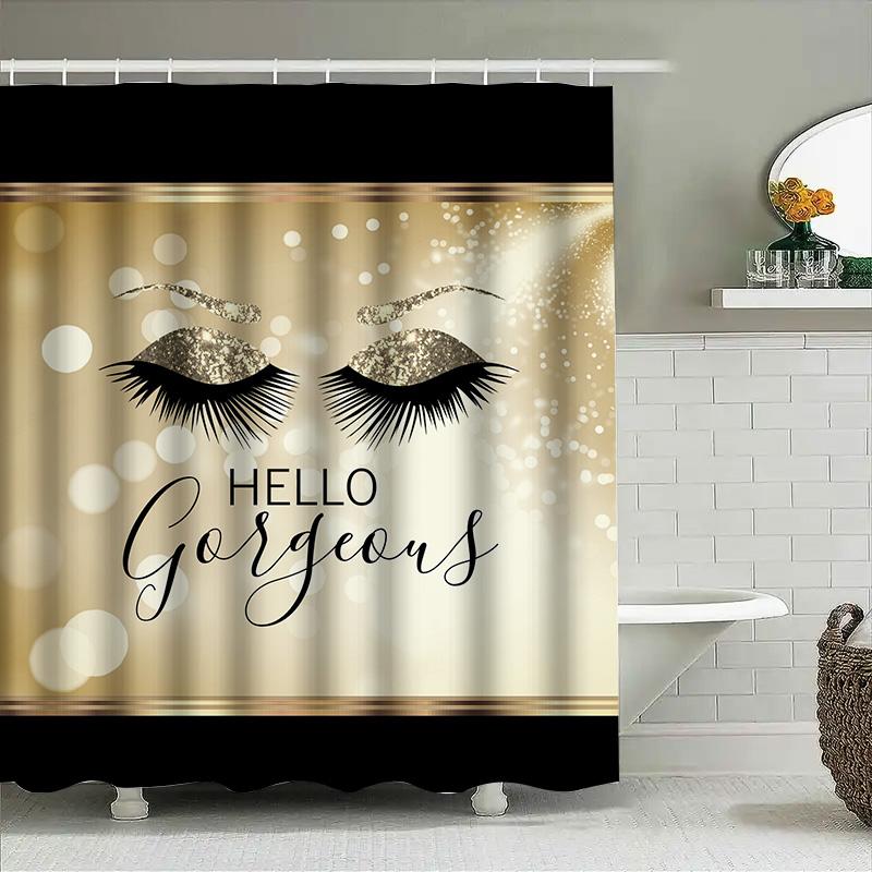 Vogue Eyes Lashes Decorative Shower Curtain For Bathroom Home Decor Waterproof Printed Black Gold White