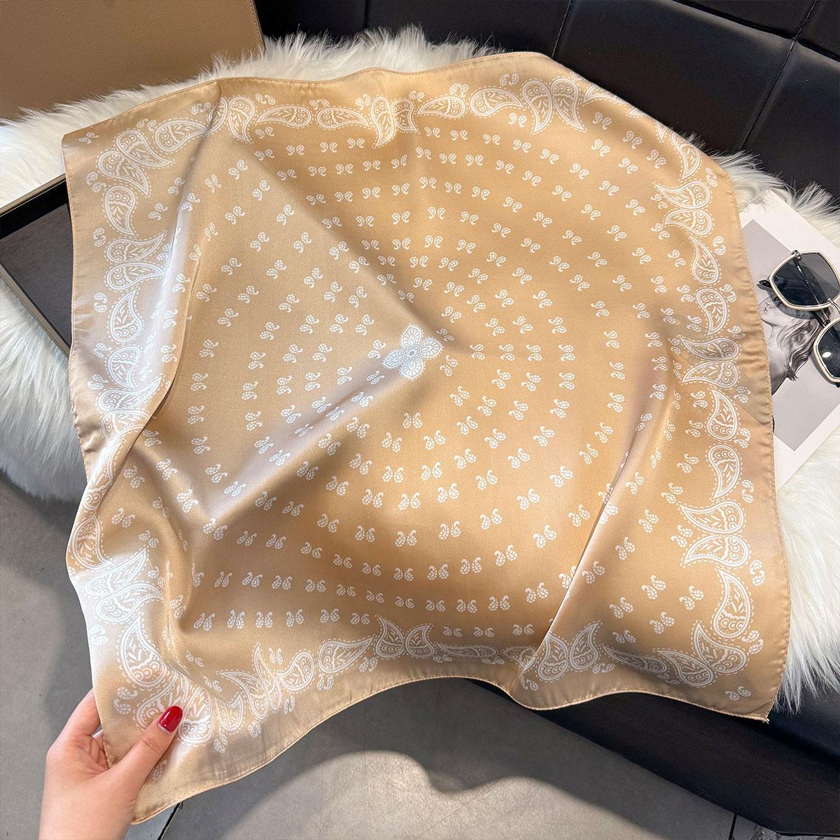 

NEW Paisley Square Scarf Women Satin Shawl Wrap Hijab Female Hair Luxury Headkerchief Four Seasons Beach Sun Protection Bandana темного кольору хакі