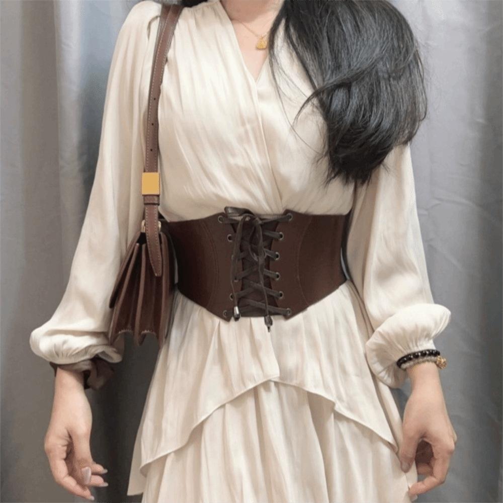 Elastic Wide Cummerbunds Solid Color Western Cowboy Belt Retro PU Leather Corset  Outfits