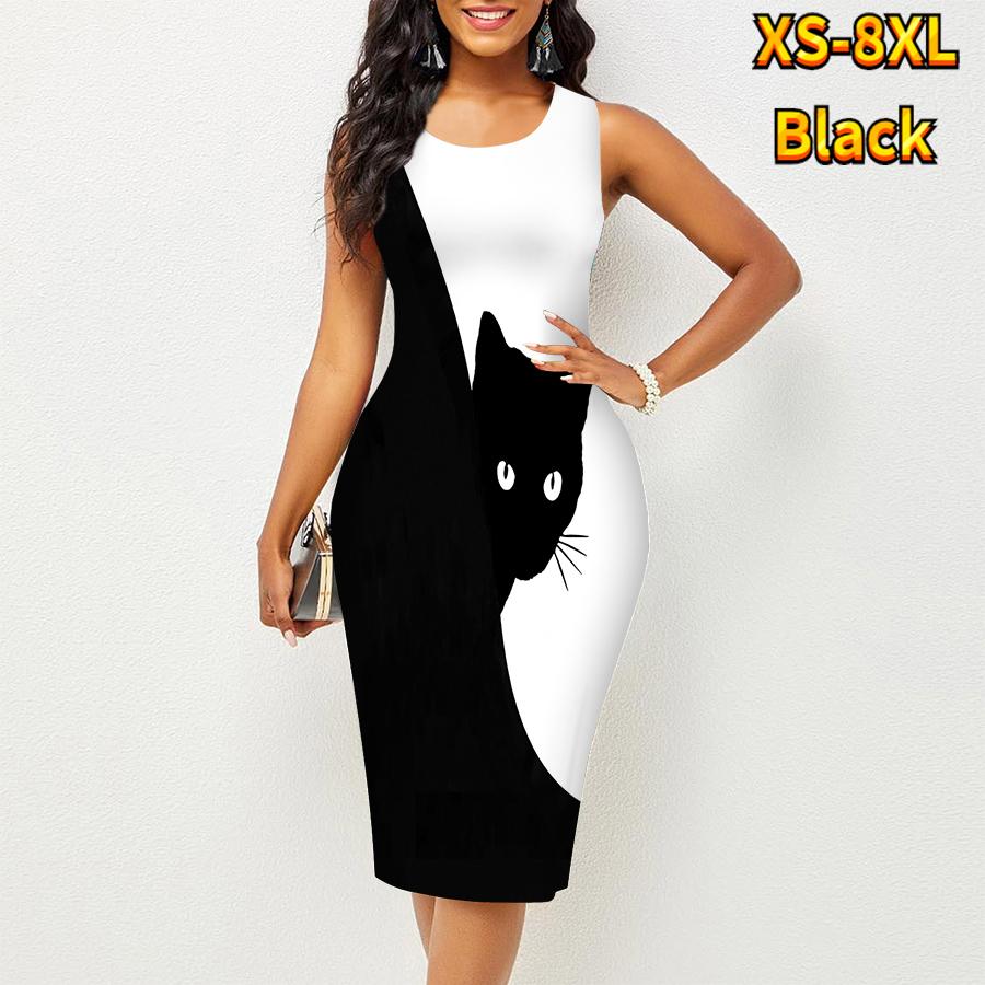 

Женское платье Sling Summerblack Cat Print Dresses Tight Sleeveless Slim Fit Sexy Fashion Top Clothing 8XL светло-синий