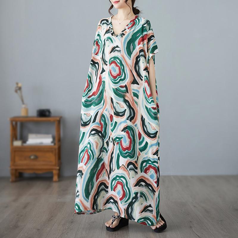 Dimanaf 2024 Plus Size Dress Women Summer V-Neck Sundress Bohemian Floral Print Elegant Lady Loose Oversize Maxi Dress