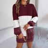 Fall Winter Lazy Wind Loose O-Neck Sweater Dress Women's Long Sleeve Straight Knit Pit Strip Wide Dresses