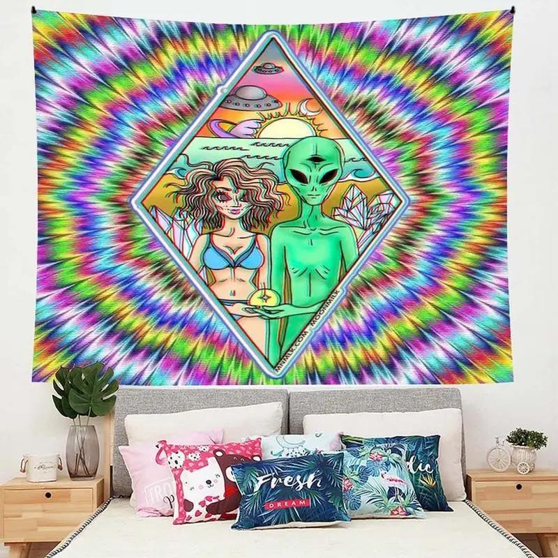

Alien Colorful Psychedelic Tapestry Durable Decorative Aesthetic Hippie Home Living Room Bedroom Wall Hanging Art 74x94cm(29x37in)