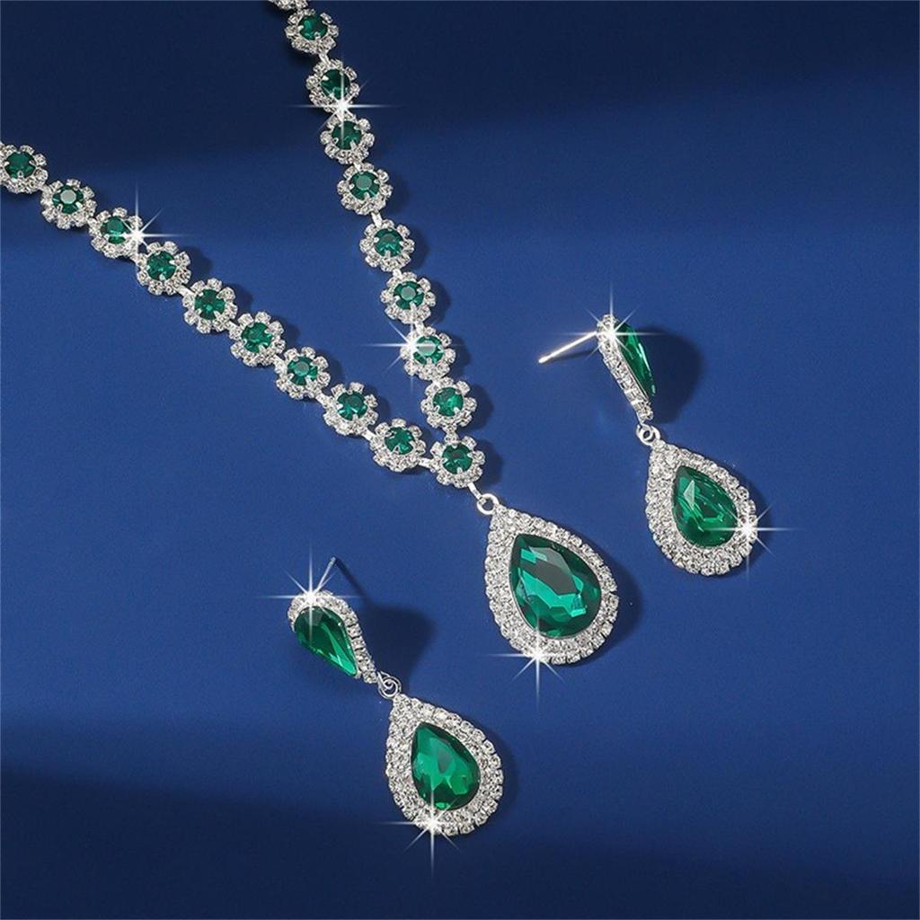 Colorful Crystal Water Drop Necklace & Earring Set for Women - Wedding & Party Jewelry (3 Pcs)