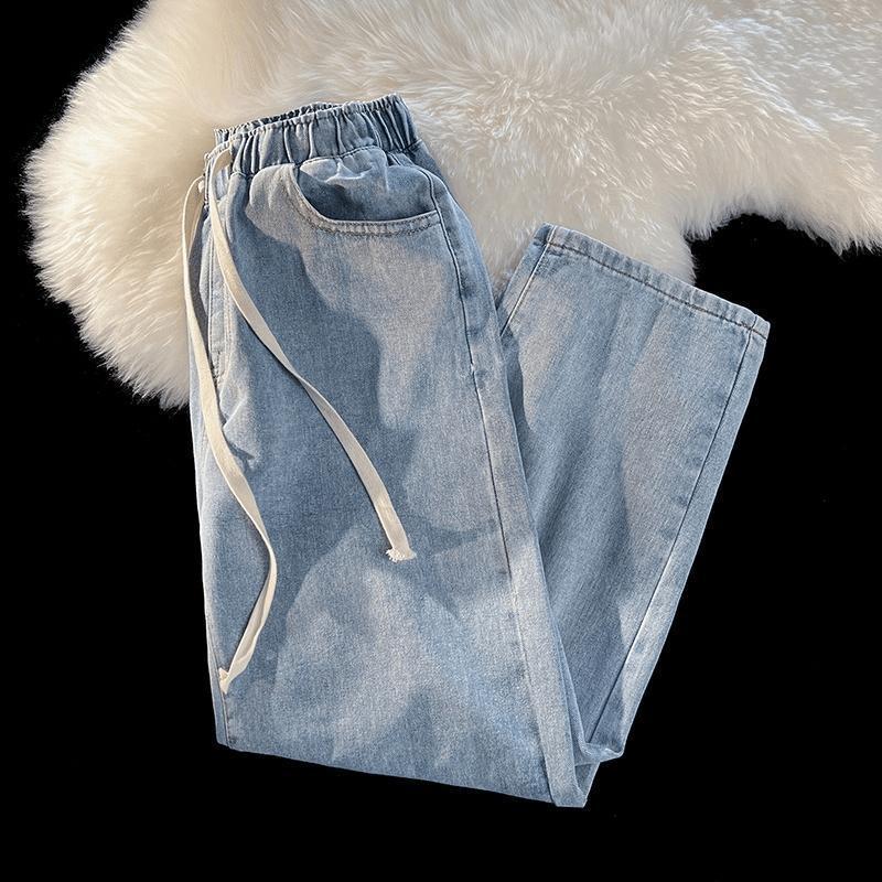 

Women s Light Blue Elastic Waist Denim Jeans: Spring/Summer Loose, Slim, Straight, Wide-Leg, Petite, Casual, Comfortable. M 95-110