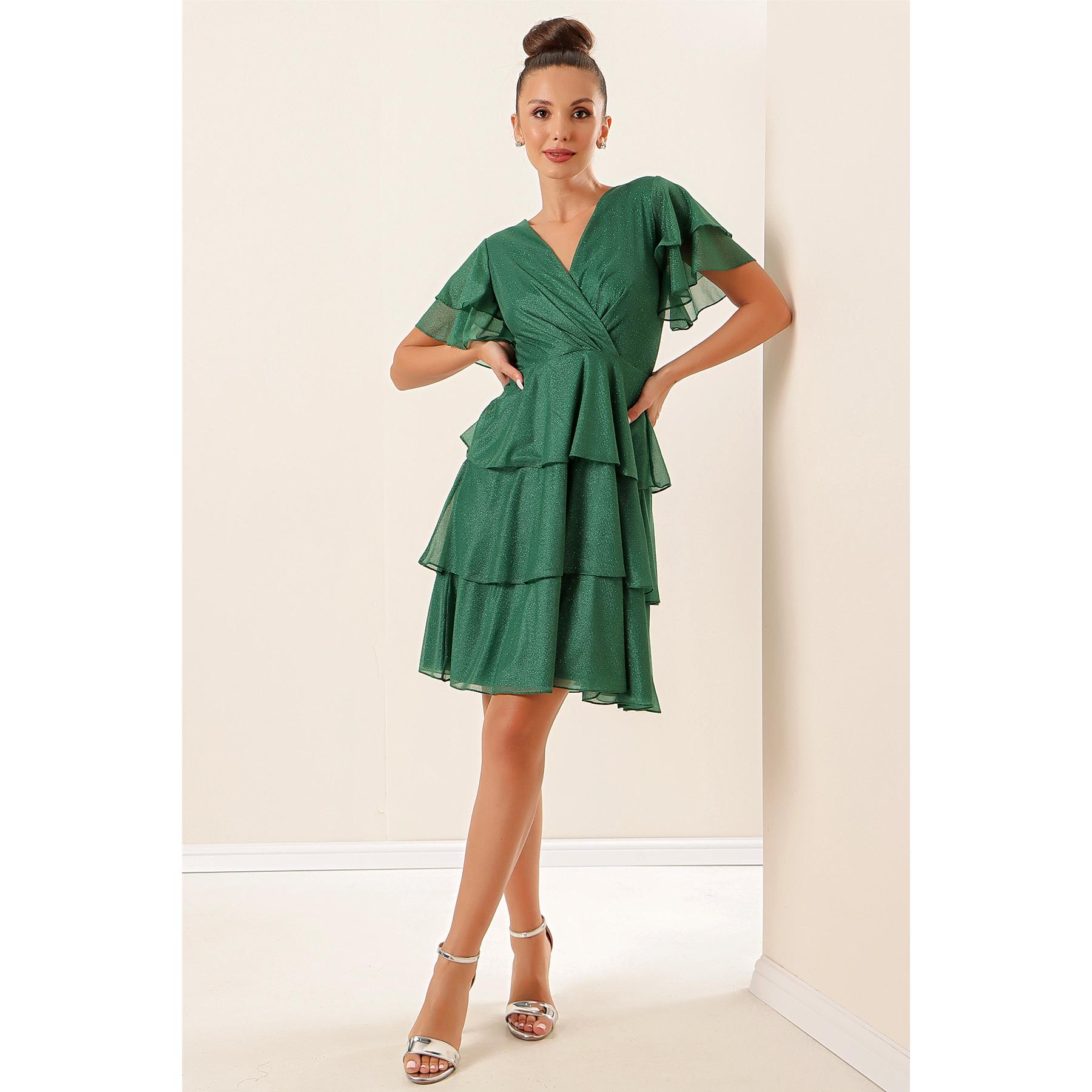 

Многослойное платье из блестящего тюля с двубортным воротником и подкладкой