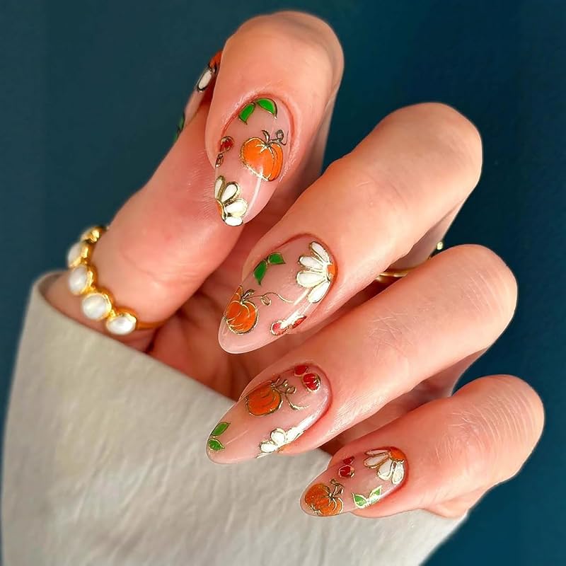 24Pcs Fall Press on Nails Medium Square Fake Nails with Autumn Leaves Designs Red Autumn Maple Leaf False Nail Thanksgiving Acrylic Nails Kit Red