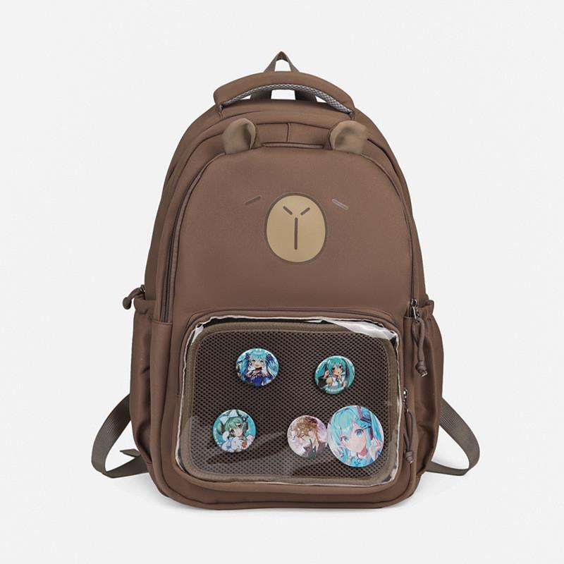 

Casual Travel Backpack With Transparent Layer Design And Capybara Appearance For Middle School Students коричневий