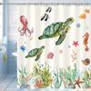 Cute Sea Turtle Shower Curtain Ocean Octopus Fish Shower Curtain for Bathroom Waterproof Fabric Bathroom Curtain with 12 Hooks