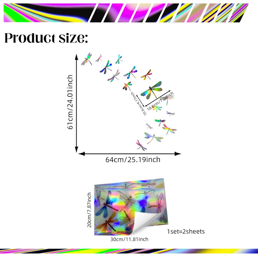 Ls13515 Laser Material Gradual Change Color Dragonfly Insect Wall Sticker Viewing Angle Different Pattern Color