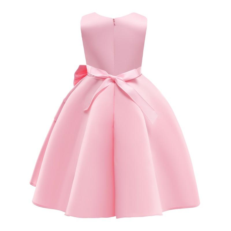 Girls Princess Dress Red Solid Color Sleeveless Mid-Length Party Kids