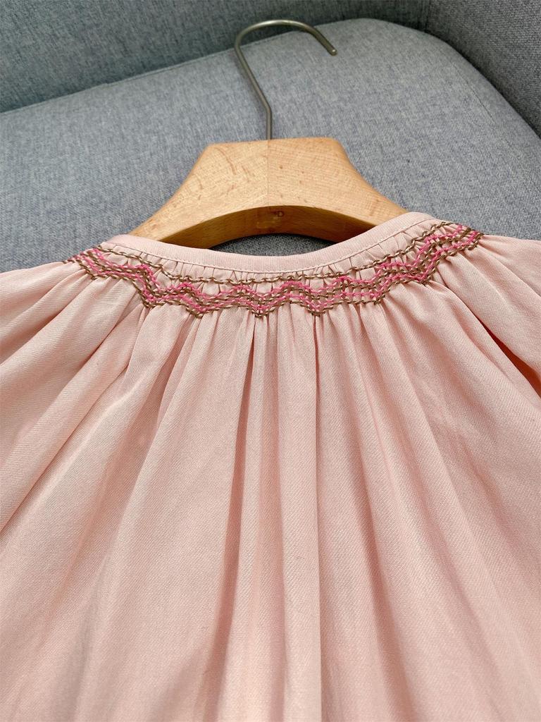 Elegant Ethnic Floral Embroidered Puff Sleeve Shirt for Women