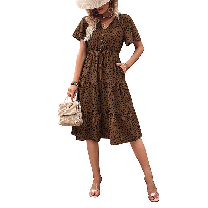Summer Casual Vacation Fashion Personalized Short-sleeved Leopard Print Dress