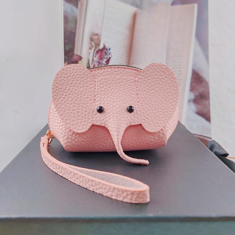 Cute Elephant 1pc Coin Purse with Wrist Strap Artificial Leather Zippered Pouch, Large Capacity Storage for Coins, Lipstick, Bank Cards Key Organizer