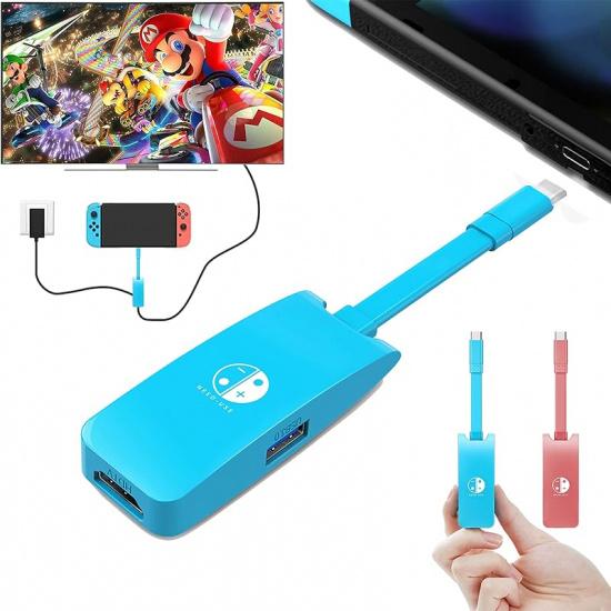 Switch HDMI Dock Adapter Compatible with Nintendo Switch/Switch OLED, Mini Portable USB-C to 4K HDMI USB Port TV Dock Charging Docking Station Base