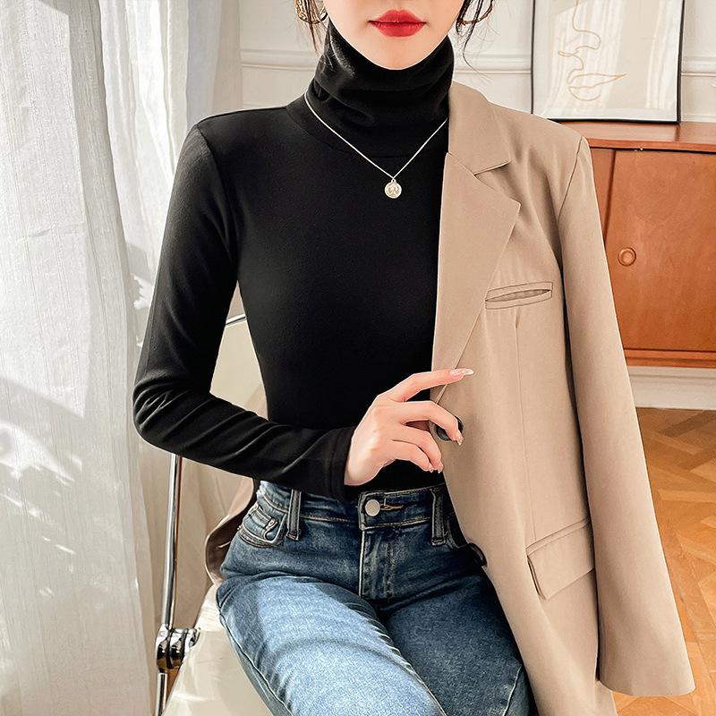 

Рубашка-поддева с высоким воротником, осенне-зимняя, однотонная, с длинным рукавом, облегающая, простая, повседневная, теплая, внутренняя XXL чёрный